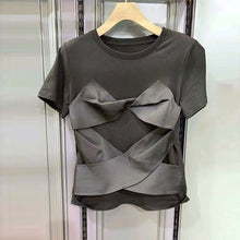 Load image into Gallery viewer, Black T-shirt Women 2020 Summer New Short Sleeve Round-Neck T-shirt Women's Loose-Fit Top Cross Bow Tee Ladies Tees Tshirt
